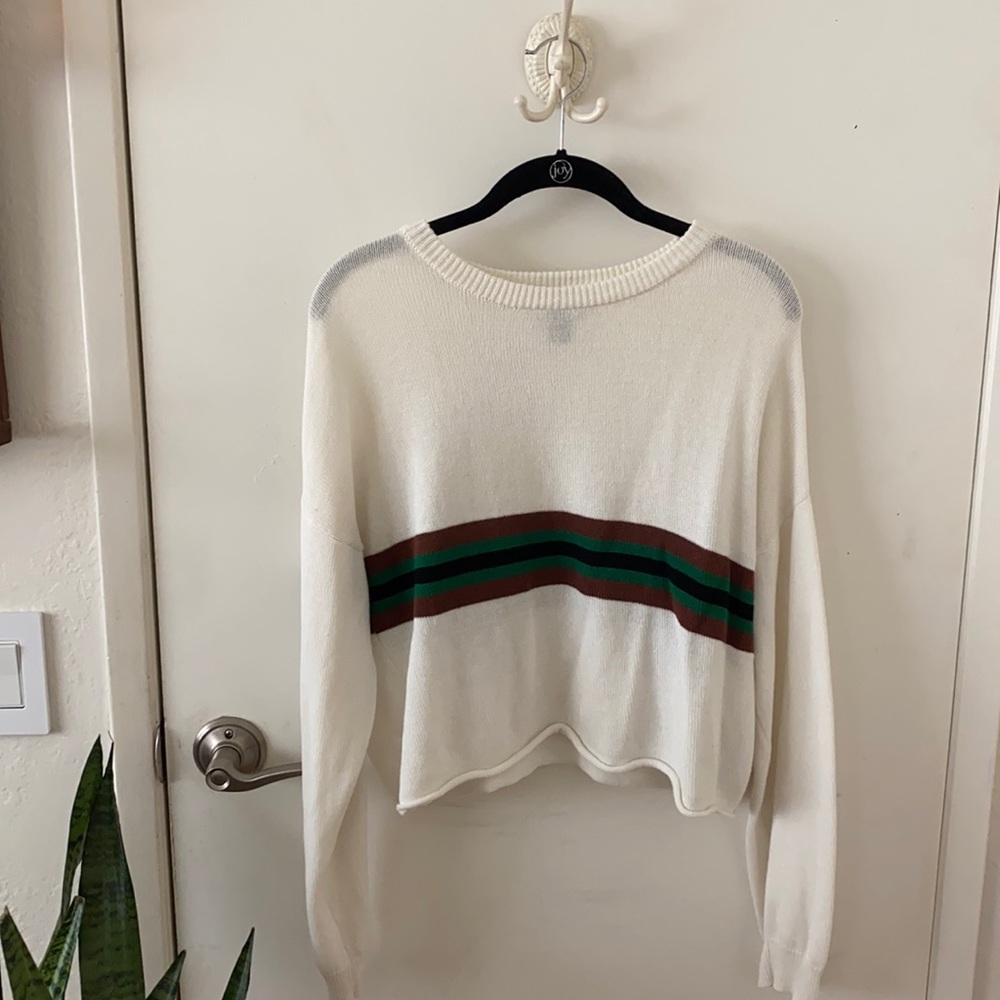 Cream Sweater w/ brown, green, black stripe